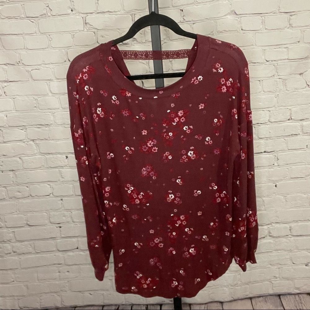 Maurice's Red Floral Long Sleeve Blouse Size Small
